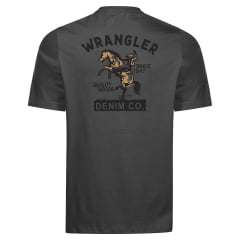 Camiseta Masculina Wrangler Manga Curta Urbano Chumbo Estampada Frente E Costas Cowboy No Cavalo Ref: WM5731CB