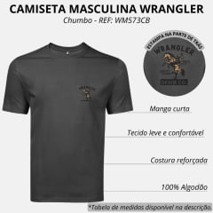 Camiseta Masculina Wrangler Manga Curta Urbano Chumbo Estampada Frente E Costas Cowboy No Cavalo Ref: WM5731CB