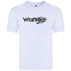 Camiseta Masculina Wrangler T-Shirt Básica Manga Curta Branca Com Logo Estampado Preto REF.WM5508