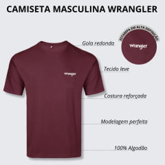 Camiseta Masculina Wrangler T-Shirt Básica Manga Curta Vermelho/Bordô Com Logo Branco REF.WM5503MS