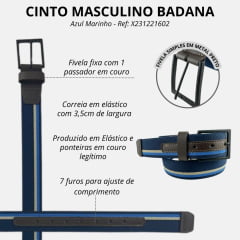 Cinto Masculino Badana Couro Especial Azul Marinho Elástico Ref: X231221602