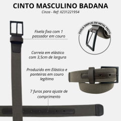 Cinto Masculino Badana Couro Especial Cinza Elástico Ref: X231221954