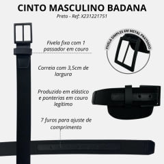 Cinto Masculino Badana Couro Preto Elástico Ref: X231221751