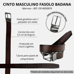 Cinto Masculino Fasolo Badana 100% Couro Reverso Preto E Marrom Com Fivela Giratória REF: E914090876