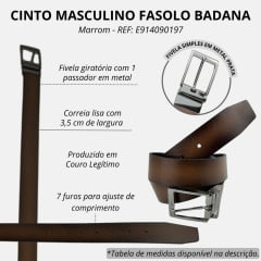 Cinto Masculino Fasolo Badana 100% Couro Reverso Preto E Ocre Escuro Com Fivela Giratória REF: E914090197