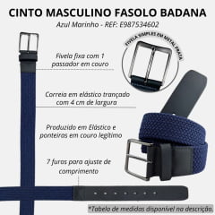 Cinto Masculino Fasolo Badana Especial Azul Marinho Elástico E Couro REF: E987534602