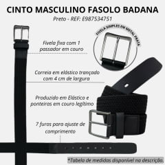 Cinto Masculino Fasolo Badana Especial Preto Elástico E Couro REF: E987534751