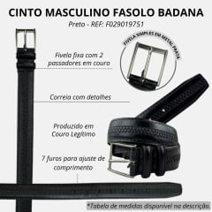 Cinto Masculino Fasolo Badana Social Preto Afro REF: F029019751