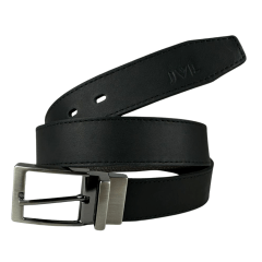 Cinto Masculino Javali Couro Anilina Preto/Marrom Com Fivela Prata Giratória Ref: JC242