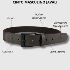 Cinto Masculino Javali Couro e Elástico Marrom Com Fivela Preta Ref JC255