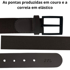 Cinto Masculino Javali Couro e Elástico Marrom Com Fivela Preta Ref JC255