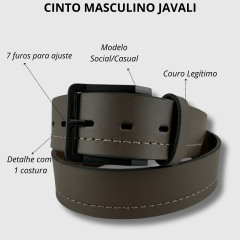 Cinto Masculino Javali Couro Soleta Café Com Fivela Preta Ref JC222