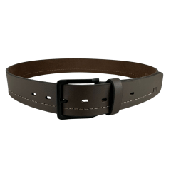 Cinto Masculino Javali Couro Soleta Café Com Fivela Preta Ref JC222