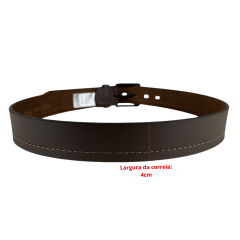Cinto Masculino Javali Couro Soleta Café Com Fivela Preta Ref JC222