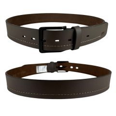Cinto Masculino Javali Couro Soleta Café Com Fivela Preta Ref JC222