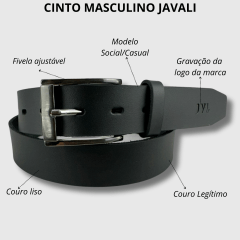 Cinto Masculino Javali Couro Soleta Preto Com Ajuste na Fivela - Ref.JC224