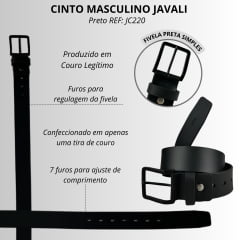 Cinto Masculino Javali Couro Soleta Preto Com Fivela Preta - REF: JC220