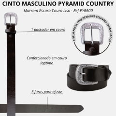 Cinto Masculino Pyramid Country Marrom Escuro Couro Liso Ref.PY6600