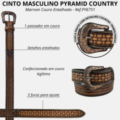 Cinto Masculino Pyramid Country Marrom Couro Entalhado Ref.PY6751