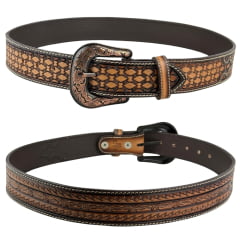 Cinto Masculino Pyramid Country Marrom Couro Entalhado Ref.PY6751