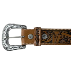 Cinto Masculino Pyramid Country Marrom Couro Natural Entalhado Cassino Destacado REF:PY6768