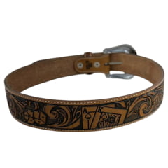 Cinto Masculino Pyramid Country Marrom Couro Natural Entalhado Cassino Destacado REF:PY6768