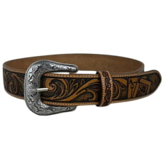 Cinto Masculino Pyramid Country Marrom Couro Natural Entalhado Cassino Destacado REF:PY6768