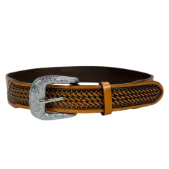 Cinto Masculino Master Western Couro Caramelo Entalhado Balaio E Longhorn REF: 16113