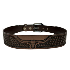 Cinto Masculino Master Western Couro Marrom Entalhado Balaio E Longhorn REF: 16113