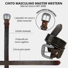 Cinto Masculino Master Western Couro Marrom Escuro Balaiado REF: 8068