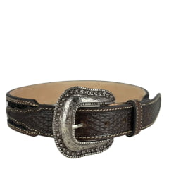 Cinto Masculino Paul Western Couro Marrom Duas Costuras Bordado Miçanga Branco E Preto Com Ponteira Ref351