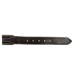 Cinto Masculino Paul Western Couro Marrom Duas Costuras Bordado Miçanga Branco E Preto Com Ponteira Ref351