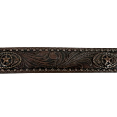 Cinto Masculino Paul Western Couro Marrom Com Tachinha e Medalhas Douradas e Fivela Entalhado Ramo Ref:353