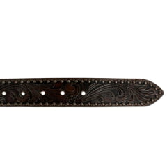 Cinto Masculino Paul Western Couro Marrom Com Tachinha e Medalhas Douradas e Fivela Entalhado Ramo Ref:353