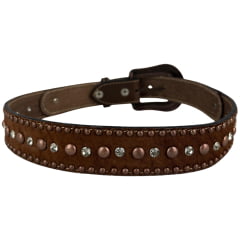 Cinto Masculino Paul Western Couro Marrom Pelo Ponteira Entalhado Tachinhas Bronze E Strass Ref:500