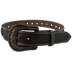 Cinto Masculino Paul Western Couro Marrom Pelo Ponteira Entalhado Tachinhas Bronze E Strass Ref:500