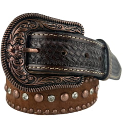 Cinto Masculino Paul Western Couro Marrom Pelo Ponteira Entalhado Tachinhas Bronze E Strass Ref:500 Cinto Masculino Paul Western Couro Marrom Pelo Ponteira Entalhado Tachinhas Bronze E Strass Ref:500