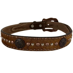 Cinto Masculino Paul Western Couro Marrom Pelo Tachinhas E Botons Acobreados Ponteira Entalhado Ramo Ref:501
