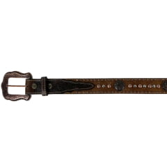 Cinto Masculino Paul Western Couro Marrom Pelo Tachinhas E Botons Acobreados Ponteira Entalhado Ramo Ref:501
