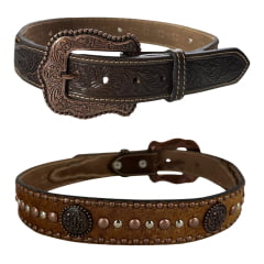 Cinto Masculino Paul Western Couro Marrom Pelo Tachinhas E Botons Acobreados Ponteira Entalhado Ramo Ref:501