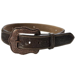 Cinto Masculino Paul Western Couro Marrom Pelo Tachinhas E Botons Acobreados Ponteira Entalhado Ramo Ref:501