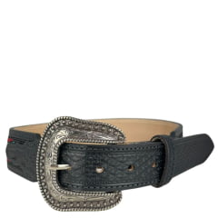 Cinto Masculino Paul Western Couro Preto Bordado Miçanga Azul Preto E Vermelho Com Ponteira Ref: 351