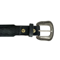 Cinto Masculino Paul Western Couro Preto Bordado Miçanga Azul Preto E Vermelho Com Ponteira Ref: 351