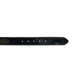 Cinto Masculino Paul Western Couro Preto Com Tachinhas E Medalhas Douradas E Fivela Entalhado Ramo Ref: 353