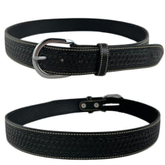 Cinto Masculino Pyramid Country Couro Balaiado Preto Com Costura 3,9cm REF:PY2020