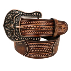 Cinto Masculino Pyramid Country Couro Caramelo Despontado Entalhado Long Horn Ref. PY7900