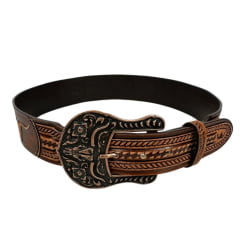 Cinto Masculino Pyramid Country Couro Caramelo Despontado Entalhado Long Horn Ref. PY7900