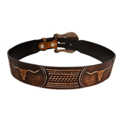 Cinto Masculino Pyramid Country Couro Caramelo Despontado Entalhado Long Horn Ref. PY7900