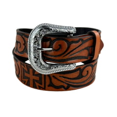 Cinto Masculino Pyramid Country Couro Caramelo Entalhado Cruz Ref.PY6626
