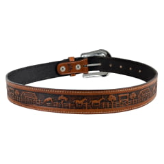 Cinto Masculino Pyramid Country Couro Caramelo Entalhado Fazenda Ref.PY3300